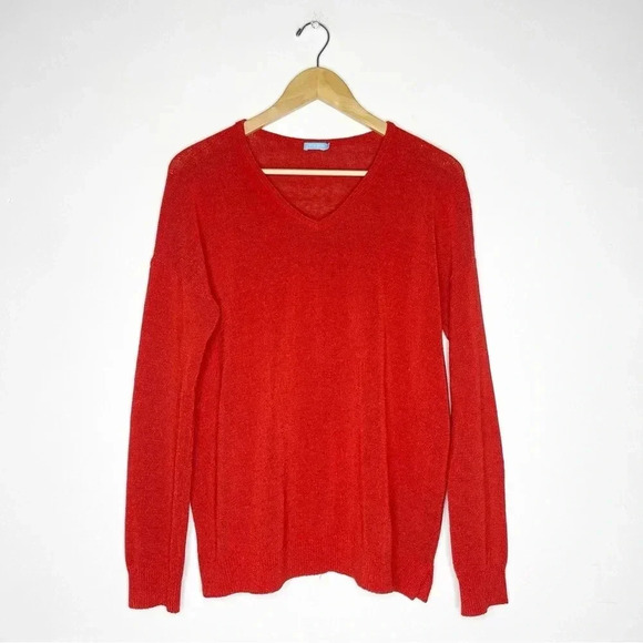 J. McLaughlin Red V Neck Open Knit Long Sleeve Sweater Size Large - Picture 1 of 5